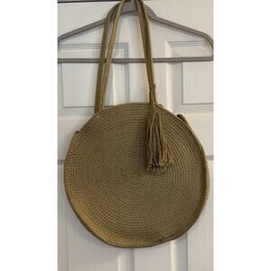 Magid‎ Large Round Bag Jute Tote Beach Purse Tassels Woven Boho Travel Excellent